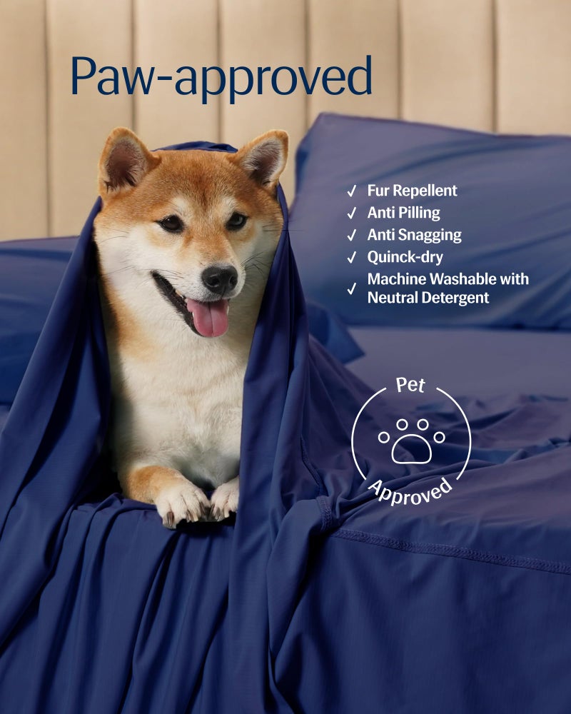 REST Evercool+ Cooling Sheet Set, Full Size, Midnight Blue, Breathable Bed Sheets for Hot Sleeper and Night Sweats, with Pillowcases, with Ionic+ Self-Cleaning Silver Yarn for Sensitive Skin, 4PCS - Image 4